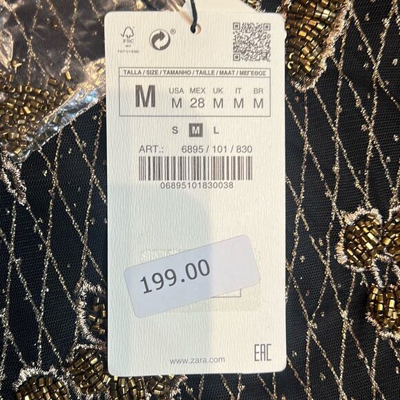 NWT ZARA Knit Embellished Beaded Black Gold Maxi Skirt M Limited Edition(400) - Picture 12 of 15